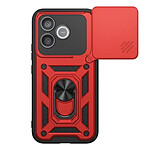 Mayaxess Coque pour Honor 600 Lite avec Cache Caméra Coulissante et Bague Magnétique Rouge