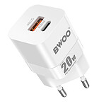 Bwoo Chargeur Secteur Rapide Universel Double Port USB-C et USB 20W Blanc Bwoo Chargeur Secteur Rapide Universel Double Port USB-C et USB 20W Blanc