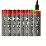 Yesido Lot de 8 Piles AA Lithium-Ion 1430mAh 1.5V 2146mWh Rechargeables USB-C Noir / Rouge
