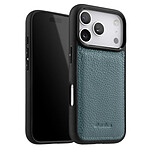 Melkco Coque pour iPhone 17 Pro Renforcée en Cuir Grainé avec Bords Surélevés Bleu
