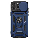 Mayaxess Coque pour iPhone 15 Pro Max avec Anneau Magnétique Rotatif et Cache Caméra Coulissant Bleu nuit