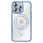 Coque pour iPhone 14 Pro Max Compatible MagSafe avec Contour à Strass Bleu Coque pour iPhone 14 Pro Max Compatible MagSafe avec Contour à Strass Bleu