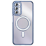 Coque pour Galaxy A14 4G / 5G Compatible MagSafe avec Contour à Strass Bleu