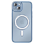 Coque pour iPhone 15 Plus Compatible MagSafe avec Contour à Strass Bleu Coque pour iPhone 15 Plus Compatible MagSafe avec Contour à Strass Bleu