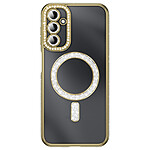 Coque pour Galaxy A14 4G / 5G Compatible MagSafe avec Contour à Strass Dorée