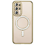 Coque Diamant pour Galaxy S26 Ultra avec Anneau Magnétique et Contour Strassé Dorée