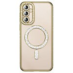 Coque Diamant pour Galaxy S26 Plus avec Anneau Magnétique et Contour Strassé Dorée