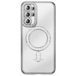 Coque Diamant pour Galaxy S26 Ultra avec Anneau Magnétique et Contour Strassé Argent Coque Diamant pour Galaxy S26 Ultra avec Anneau Magnétique et Contour Strassé Argent