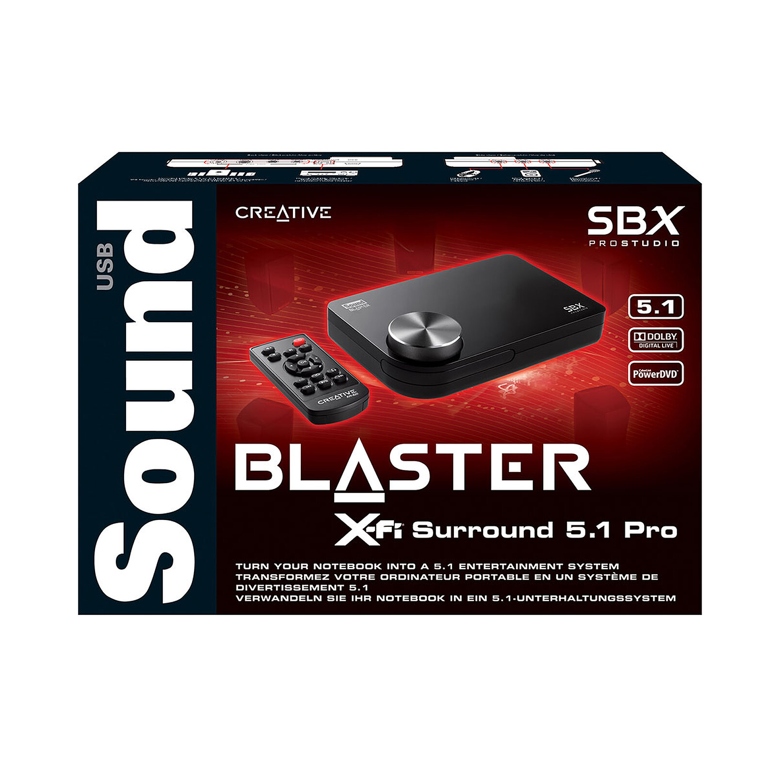 negro Creative SB X-Fi Surround 5.1 Pro v3- Tarjeta de sonido externa USB con SBX Pro Studio, para Windows 10 