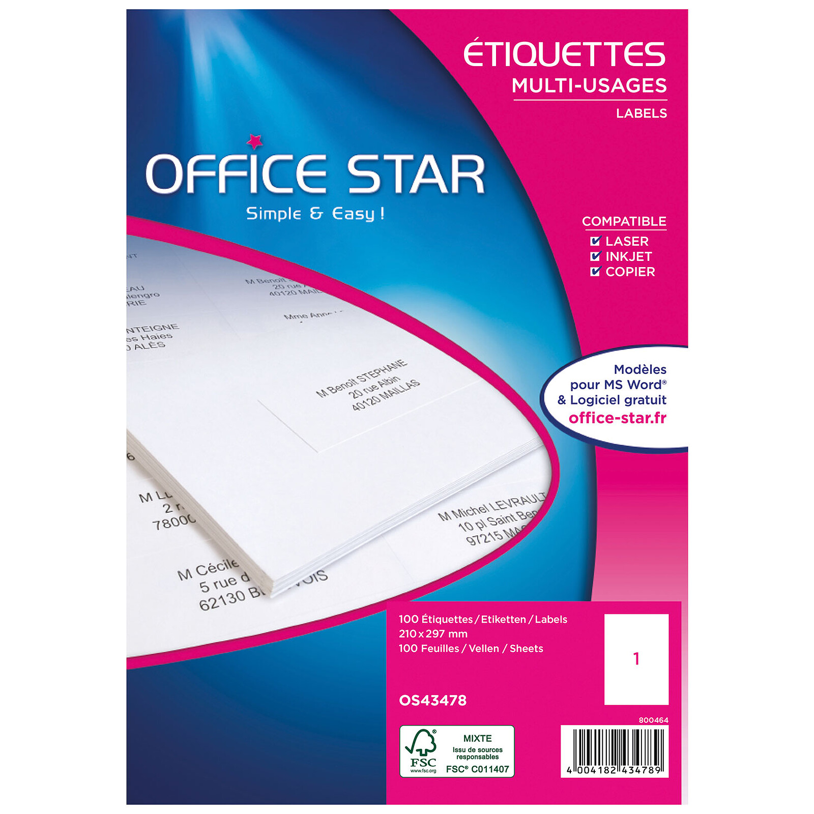 Office Star Etiquettes 210 x 297 mm x 100 - Etiquette - LDLC