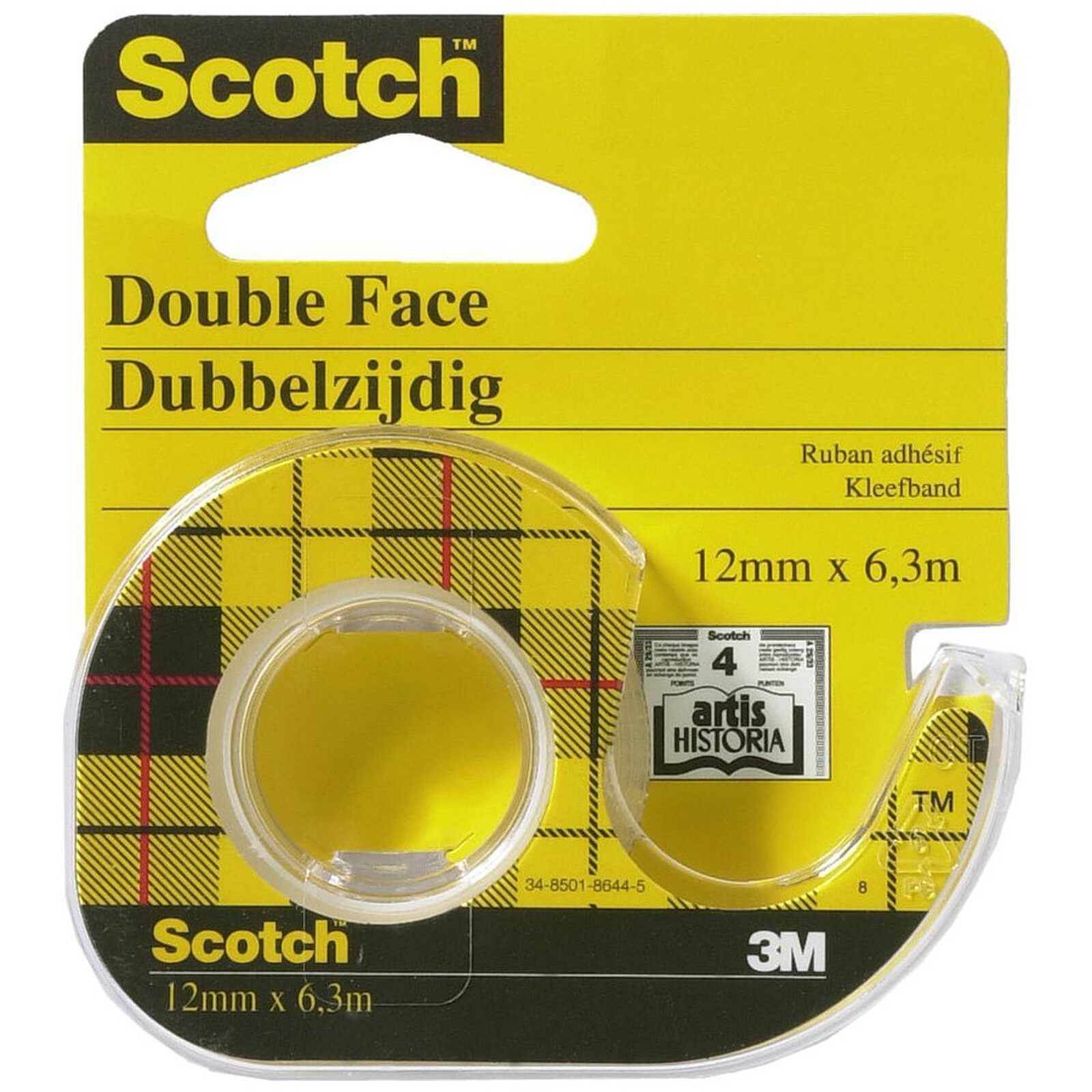 Scotch Dérouleur manuel 12 mm x 6.3 m, Double face