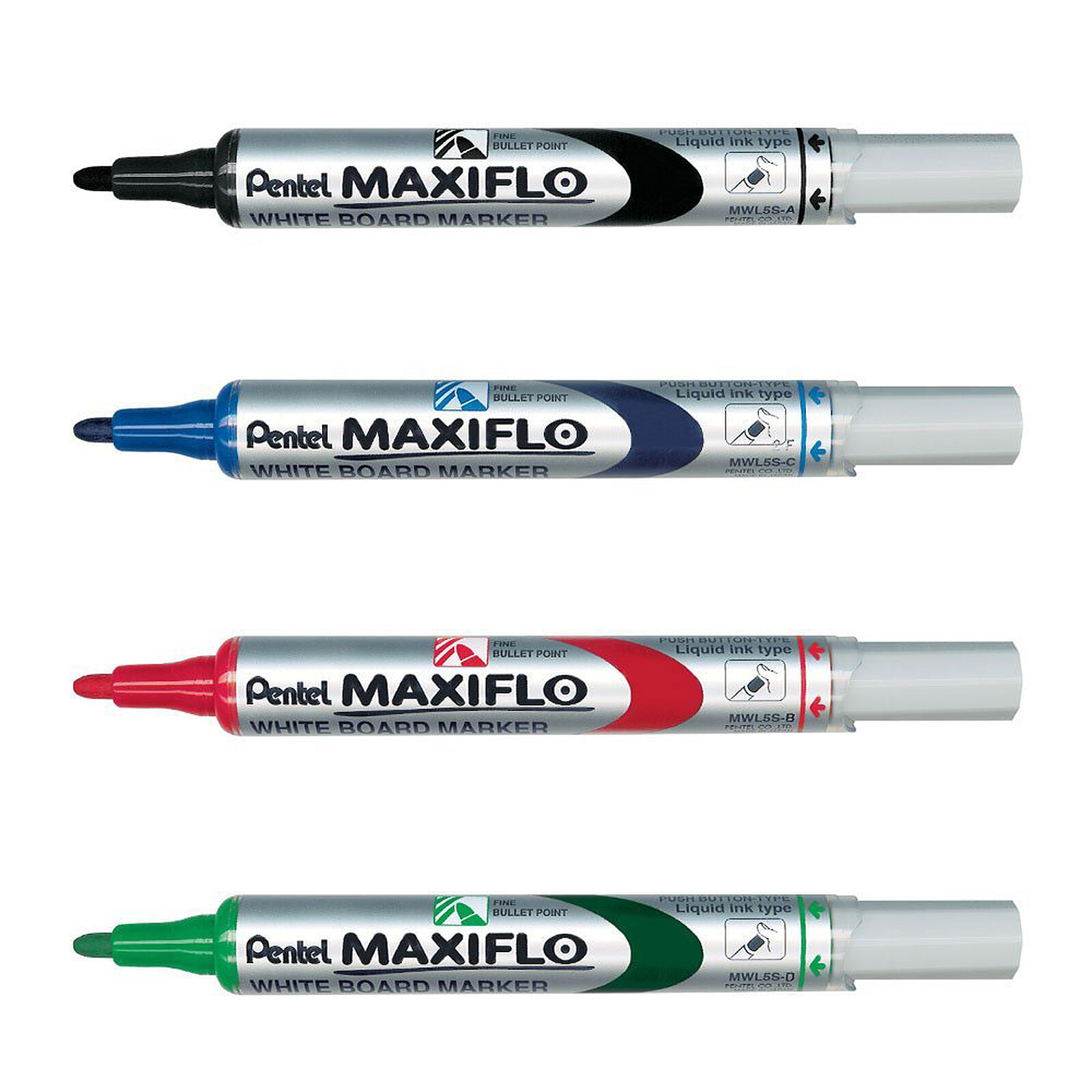 Pentel MAXIFLO - Pack de 12 marqueurs effaçables - pointe ogive - noir