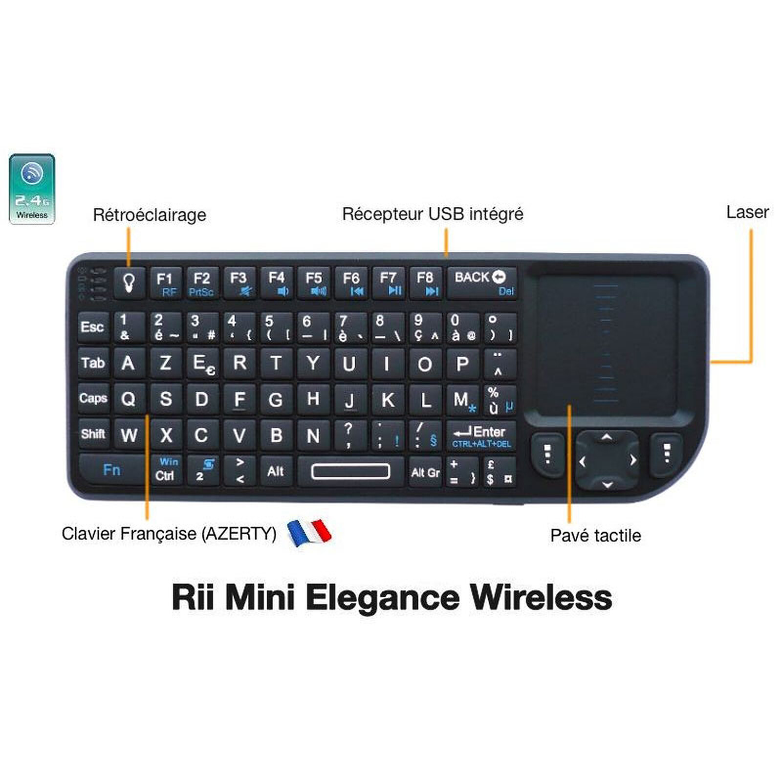 Rii Mini i8 Wireless (AZERTY) - Mini Clavier français, Ergonomique sans Fil  avec Touchpad - Pour Smart TV