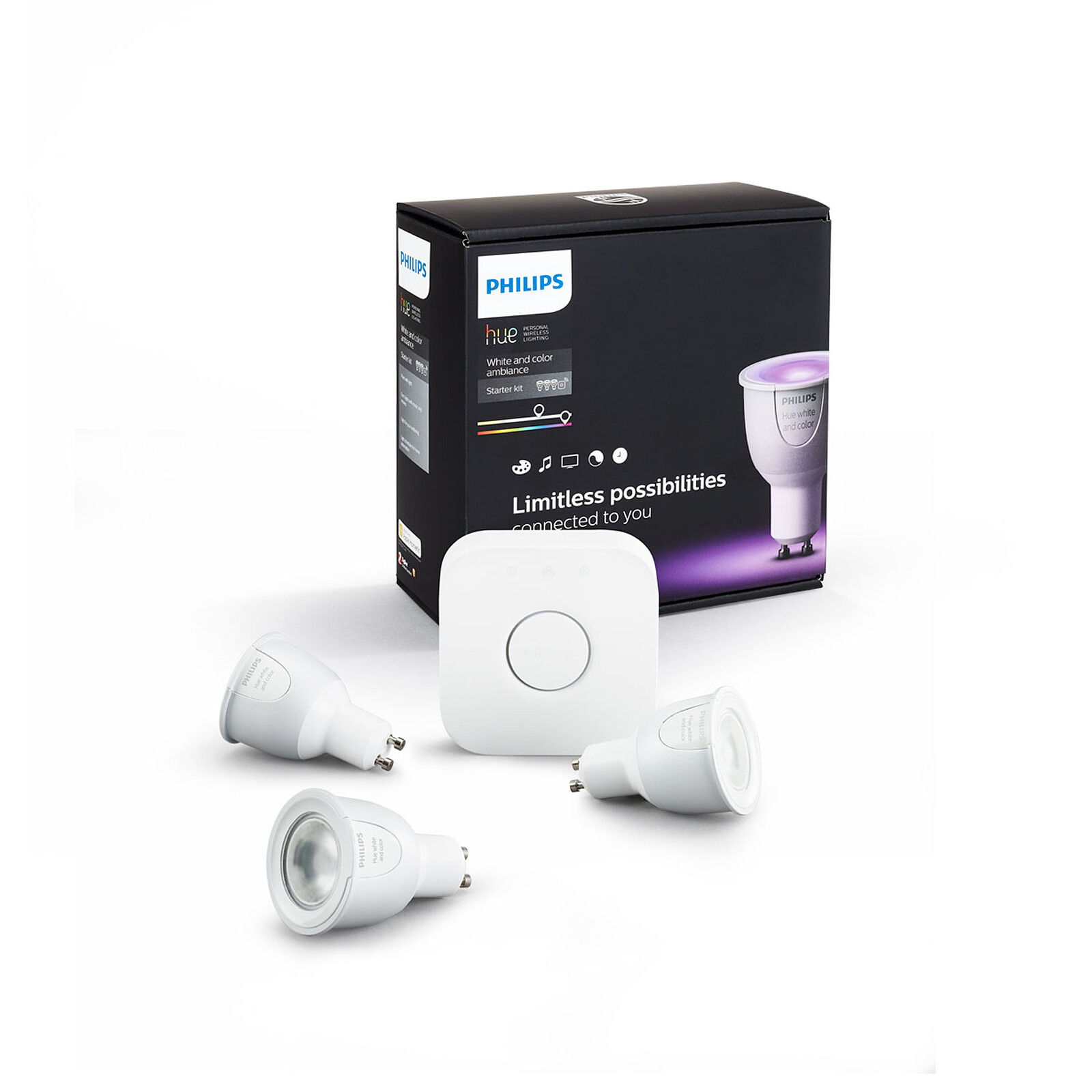 Philips Hue White and Color Ambiance Kit de démarrage E27 A60 8 W Bluetooth  x 3 - Ampoule connectée - Garantie 3 ans LDLC