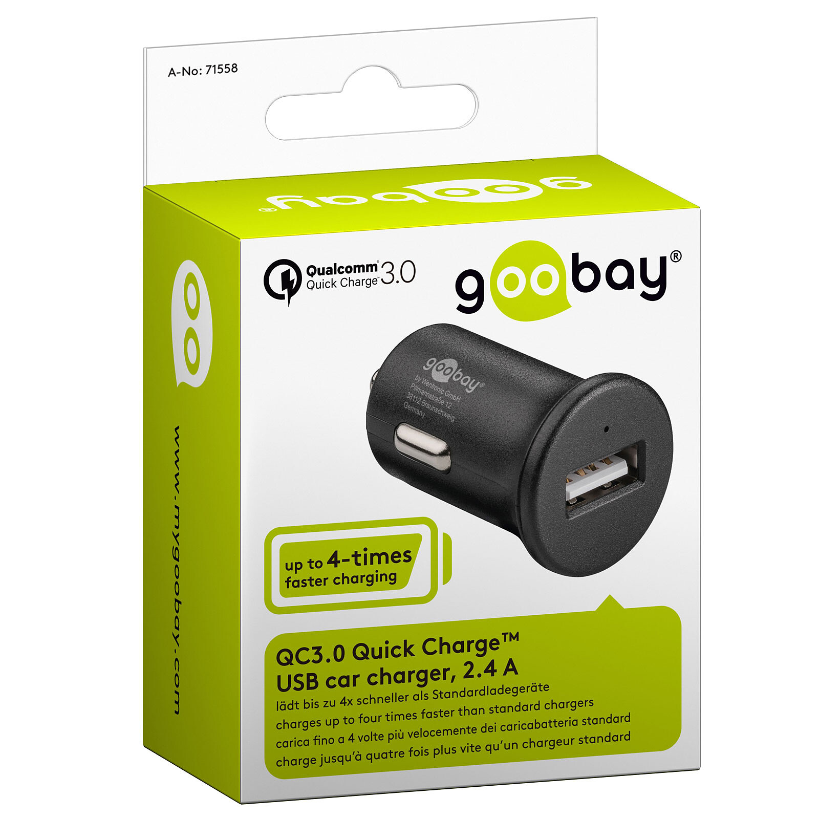 Goobay Caricatore veloce USB 2.4A per accendisigari (nero