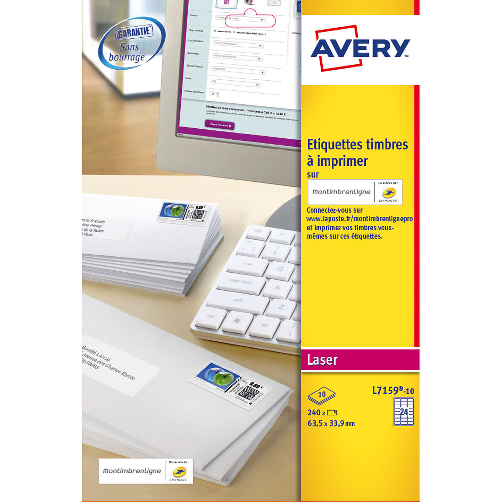 Avery Etiquettes pour timbres à imprimer 63.5 x 33.9 mm x 240 (L7159-10) -  Achat Avery pour professionnels sur