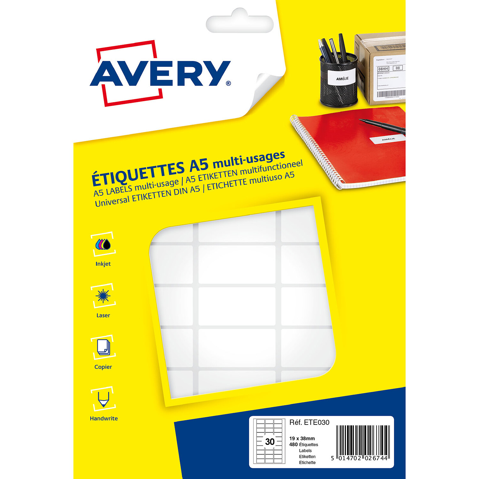 Avery Etiquettes de bureau multi-usages 19 x 38 mm x 480 - Etiquette - LDLC