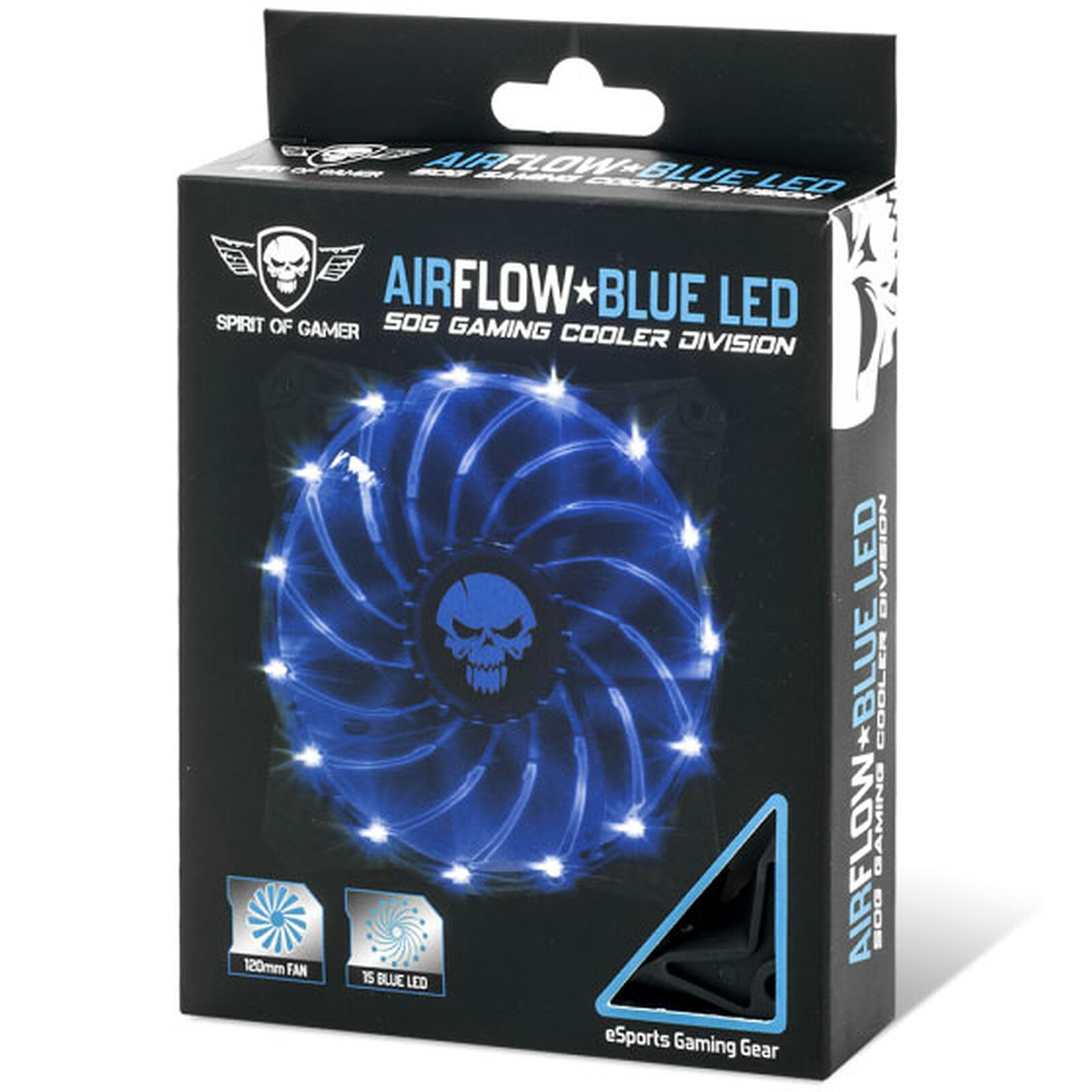 SPIRIT OF GAMER Ventilateur AirFlow 120 mm aérodynamique LED Bleue/ 9 Pales Transparentes Noires/ 1200 RPM/ Débit dair de 44 CFM 