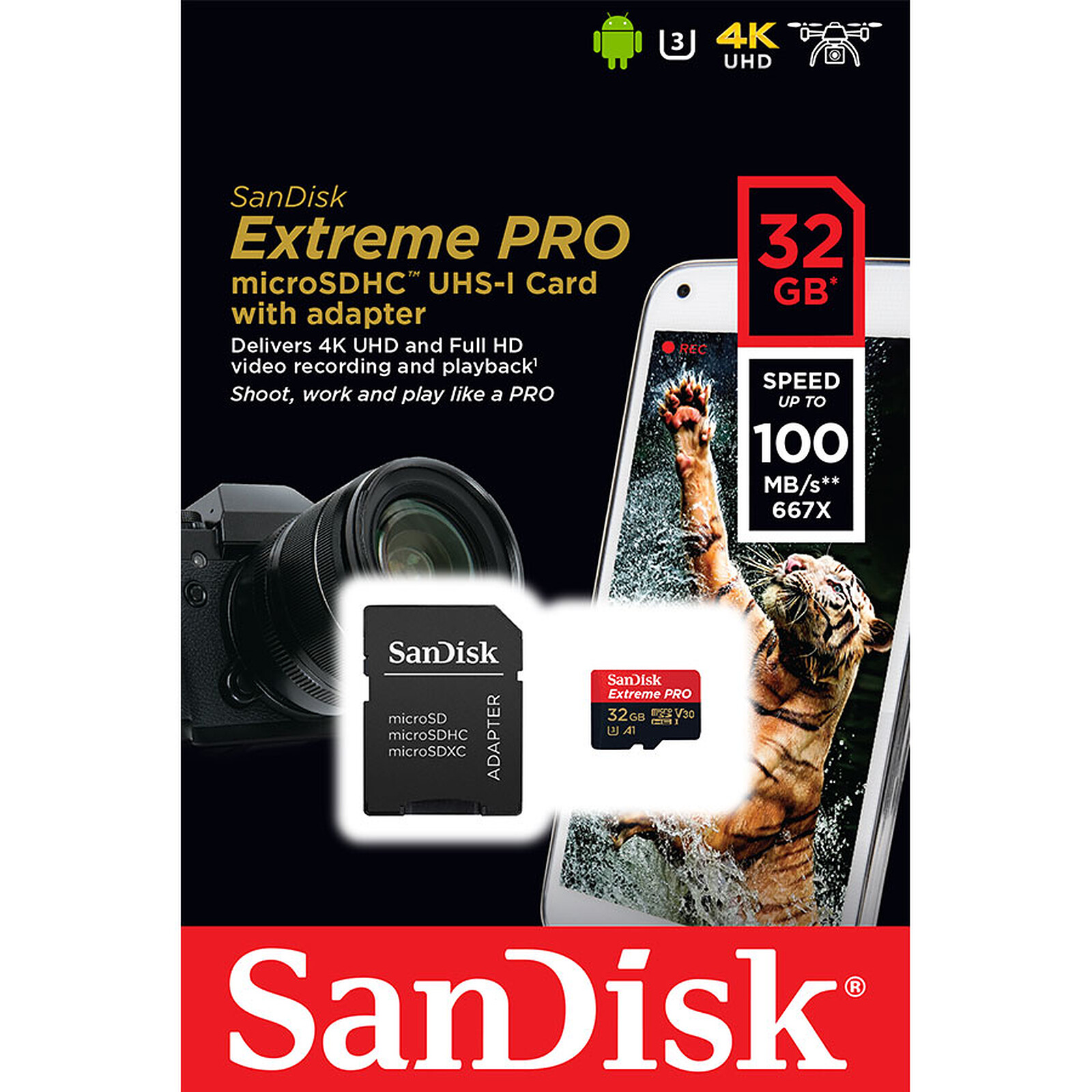 SanDisk Extreme Pro UHS-I U3 V30 A1 32 GB + adaptador SD - Tarjeta memoria Sandisk en