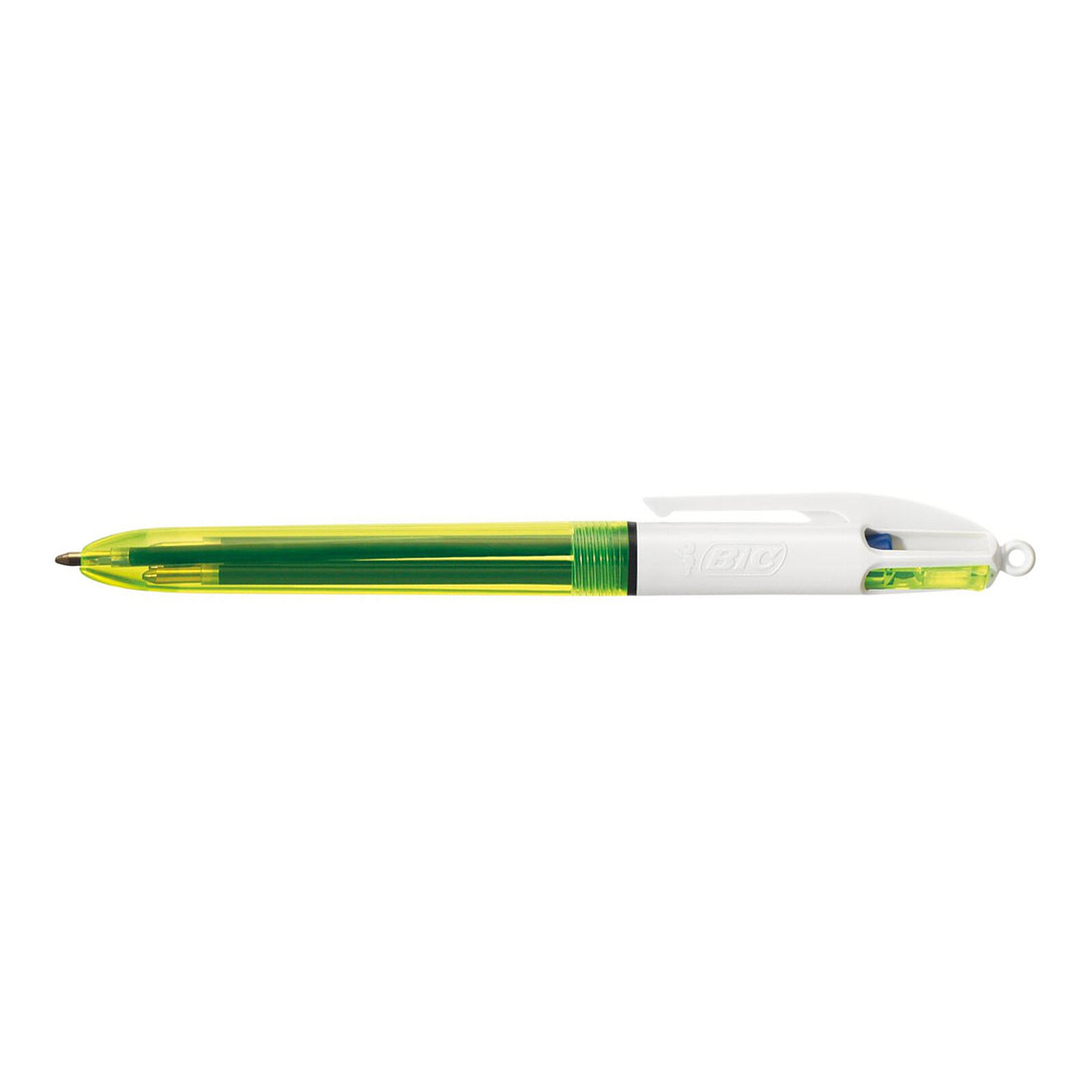 BIC 4 COULEURS FLUO Pointe Moyenne - Encres N/B/R & Pointe large 1,6 mm  Jaune Fluo