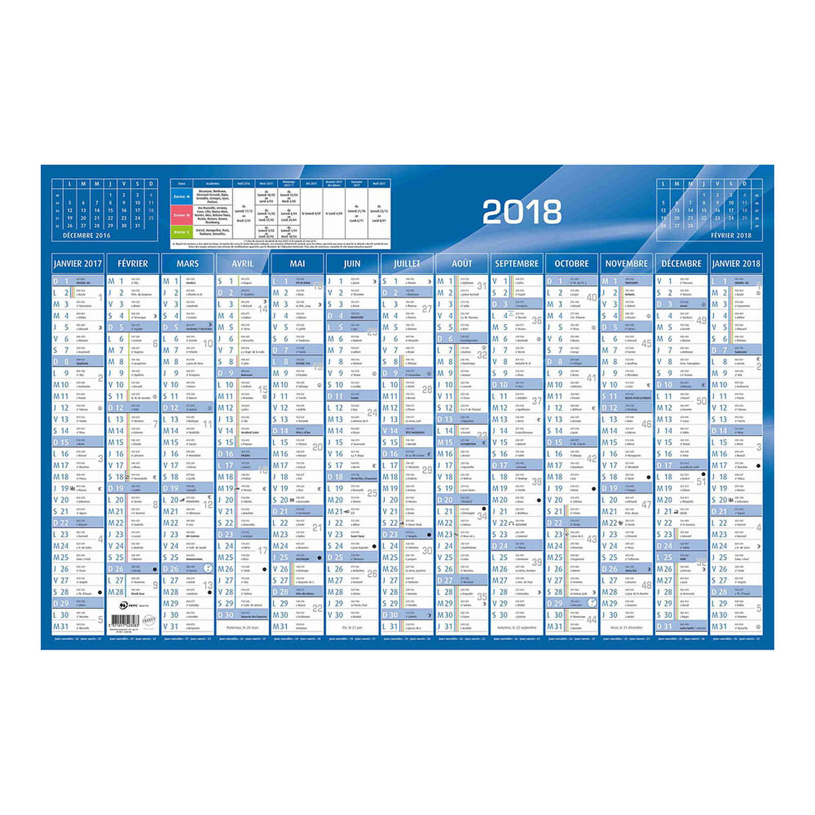 Planning annuel perpétuel - 60 x 99 cm - Décembre à janvier