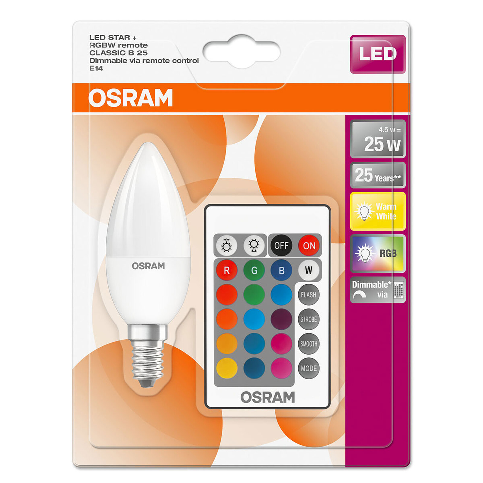 OSRAM Retrofit RGBW LED Remote E14 (25W) A - on LDLC | Holy Moley