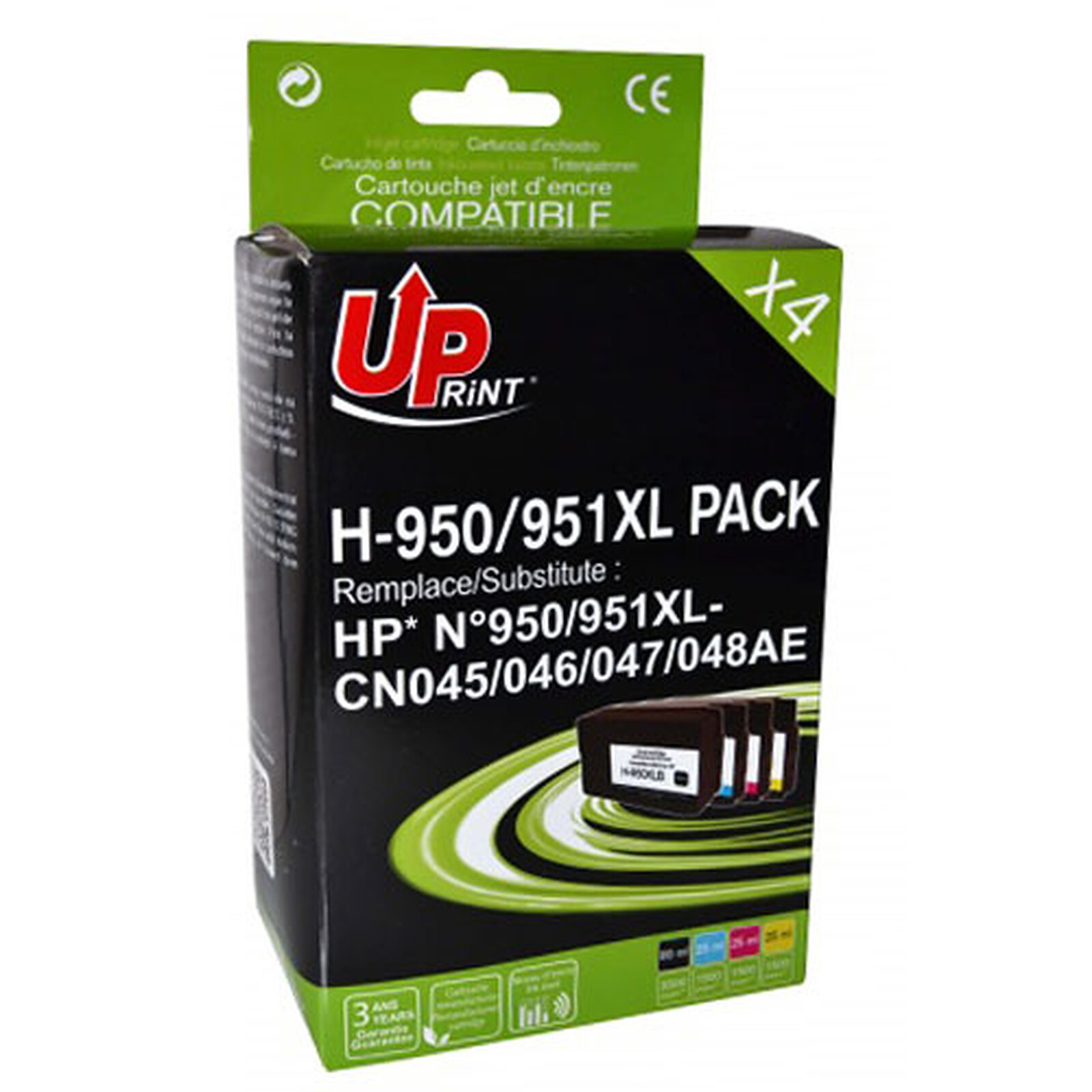 Uprint 912XL, Pack de 4 cartouches d'encre Uprint compatible HP 912XL (912XL)  Noir et Couleur.