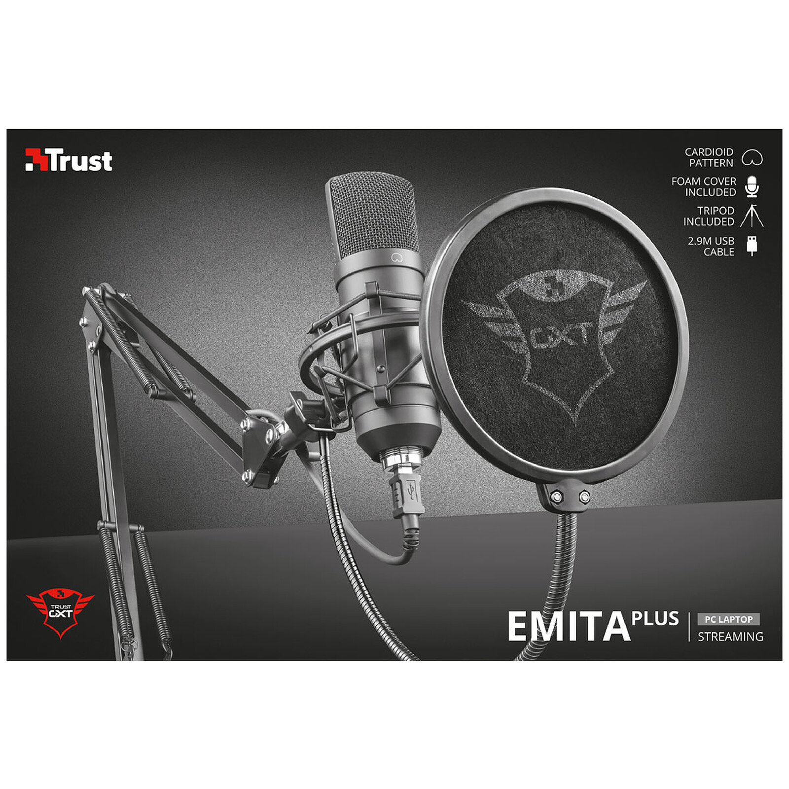 Trust Gaming GXT 252 Emita Micro Studio USB Microphone professional avec Bras pour PC