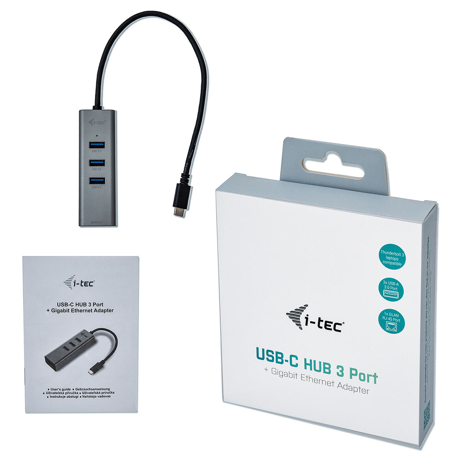 Adaptateur USB-C (m) vers RJ45 (f) Ethernet pour ordinateur portable ou PC  de bureau + 3 ports USB-A