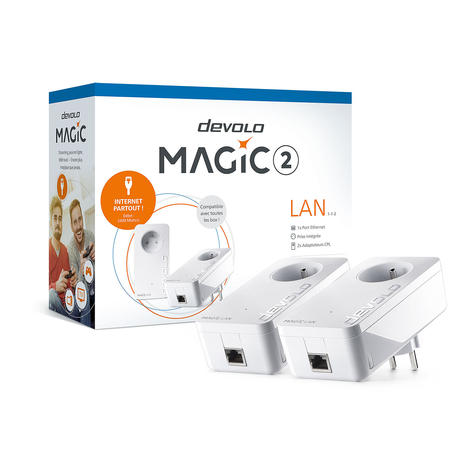 CPL devolo Magic 2 WiFi 6 Mesh - 2400 Mbit/s avec prise intégrée et 2x RJ45  - CPL - Devolo