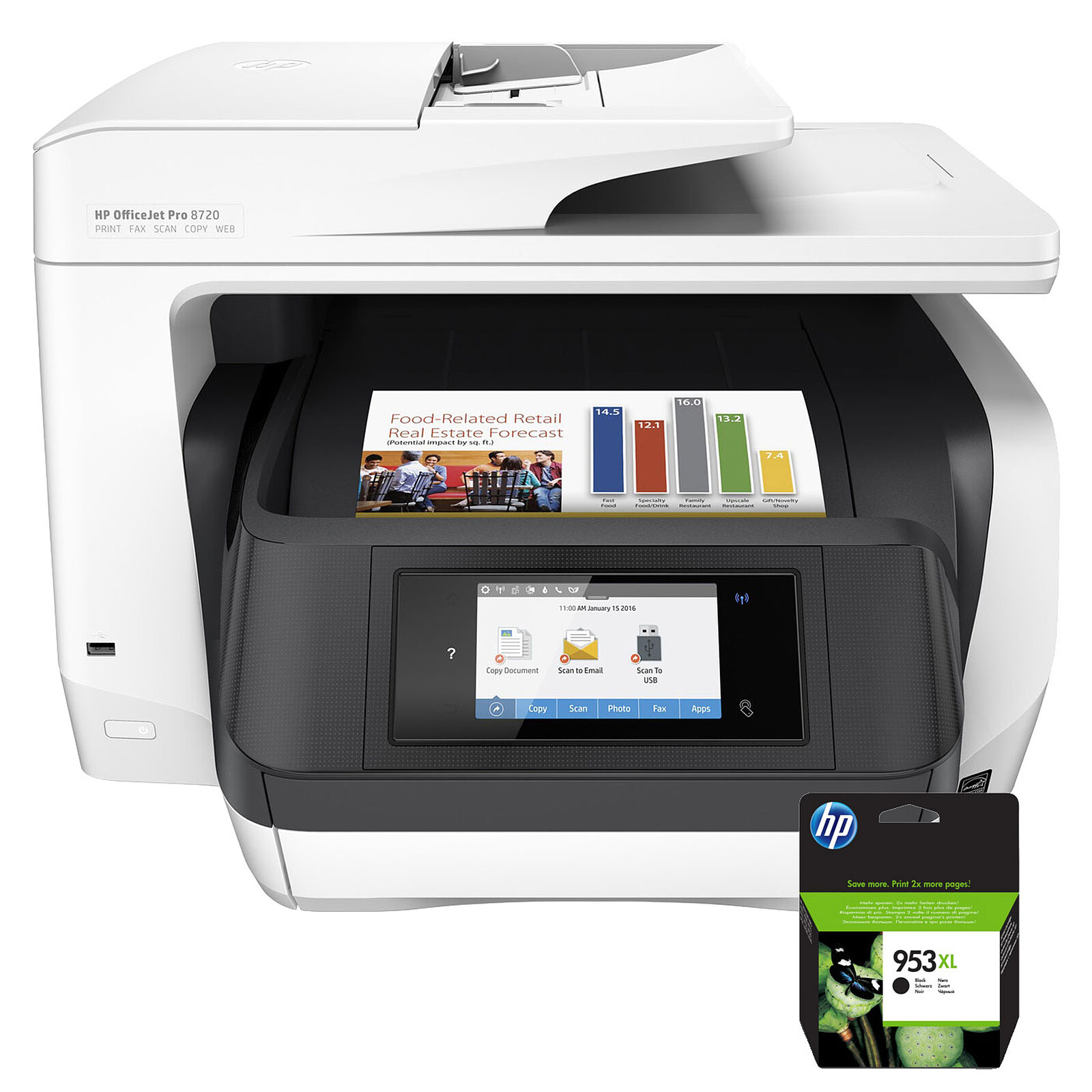 HP Officejet Pro 8720 + Cartouche 953XL Noir - L0S70AE - Imprimante  multifonction - Garantie 3 ans LDLC
