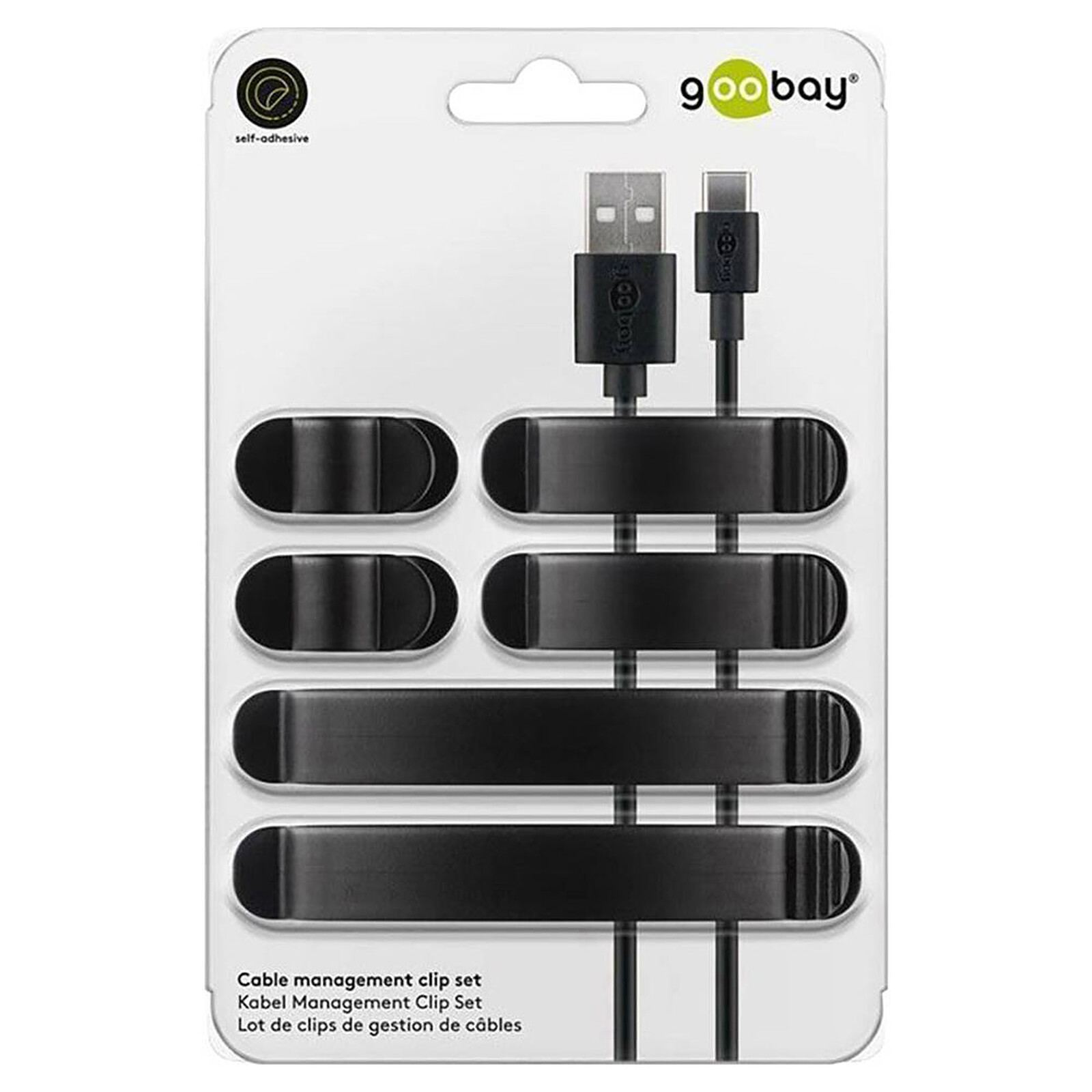 Goobay Cable Management Clip Set - Noir - Serre câble - Garantie 3