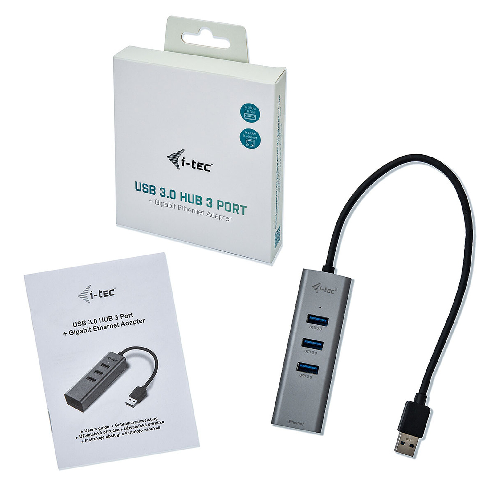 Hub USB 3.0, boîtier en métal, 7 ports USB avec adaptateur d