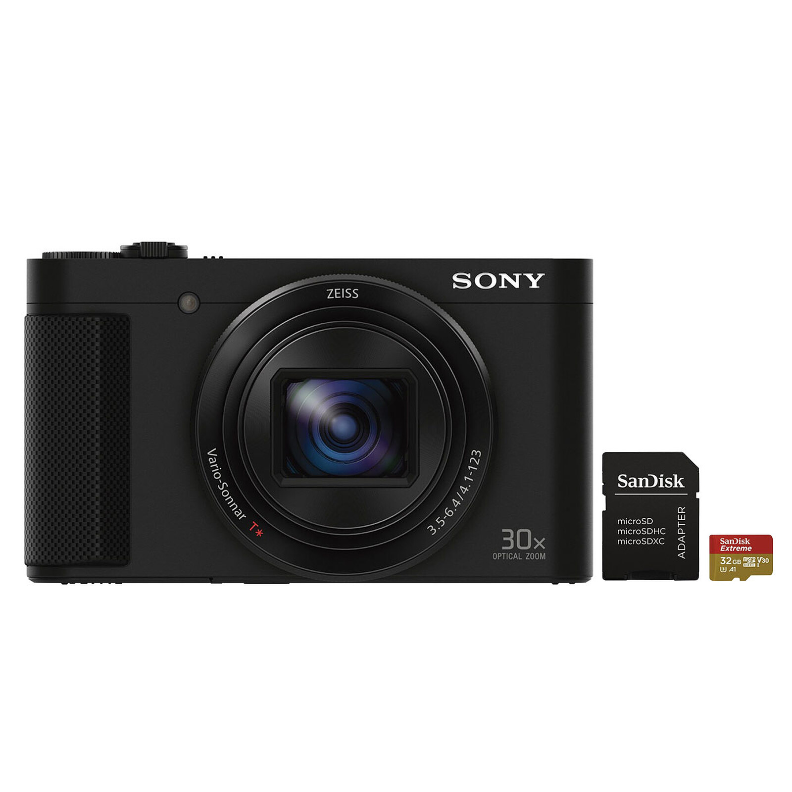 Sony Cyber-shot DSC-HX90 + SanDisk Extreme microSDHC UHS-I U3 V30 32 Go + Adaptateur SD