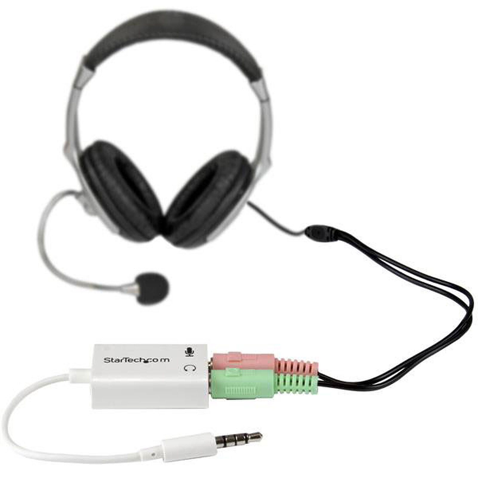 Adaptateur pour casque avec prises pour écouteur et microphone séparées -  Mini-Jack 3,5mm 1x (M) 2x (F) - Blanc
