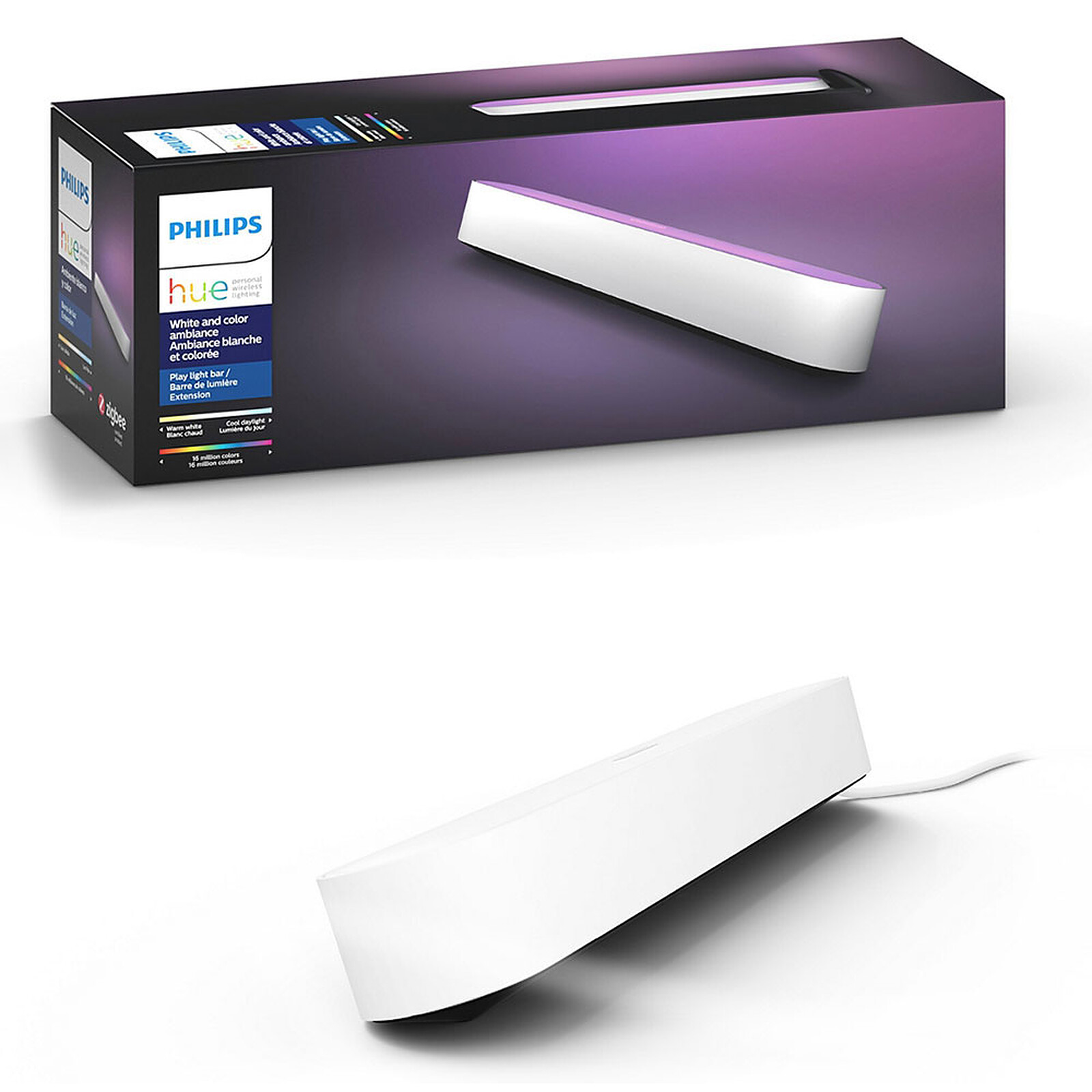 Pack Philips Hue : 2 Barres lumineuses Play White & Color Ambiance (Blanc  ou Noir) + Pont de connexion –