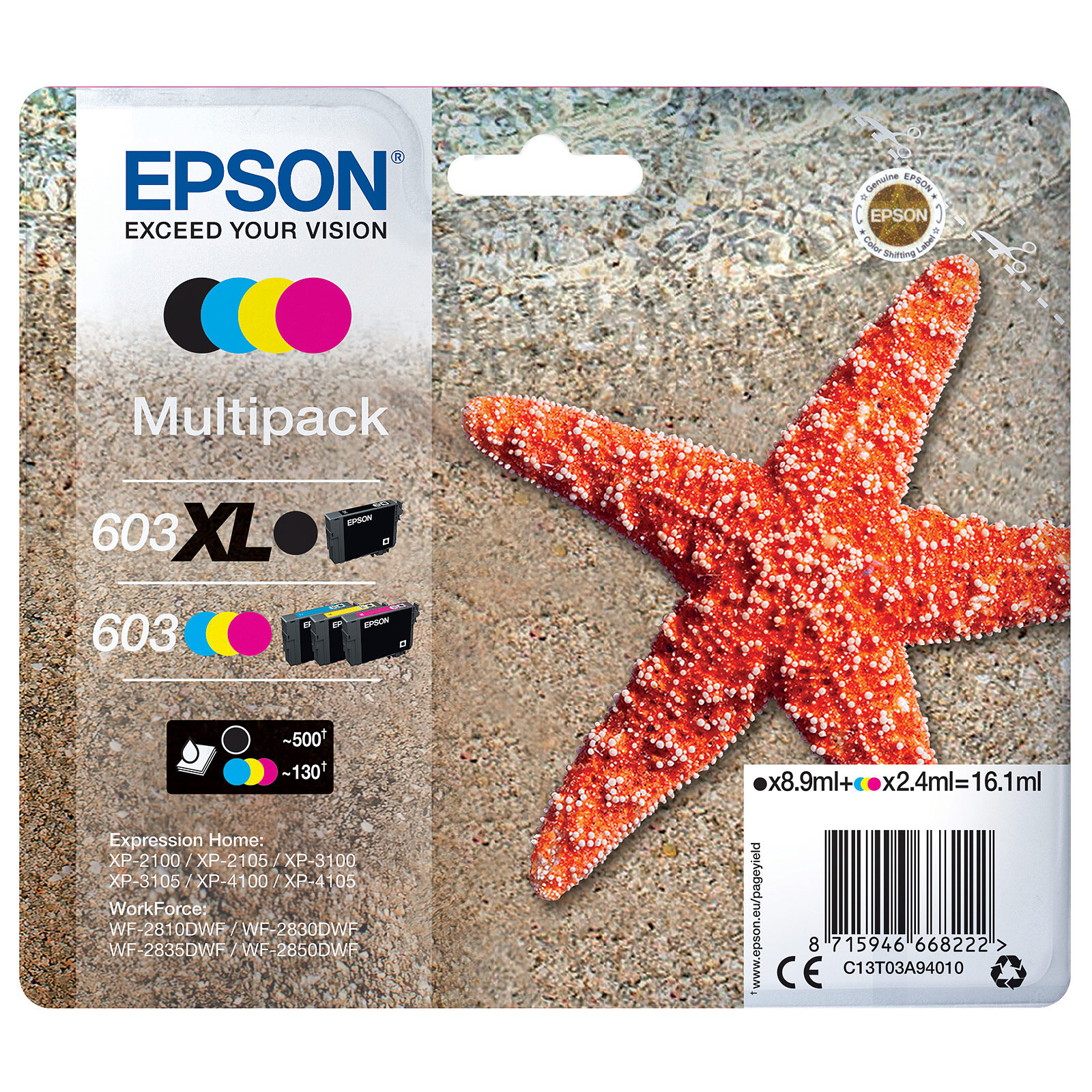 Cartouches EPSON compatibles 603 XL (étoile de mer) 4 cartouches XL