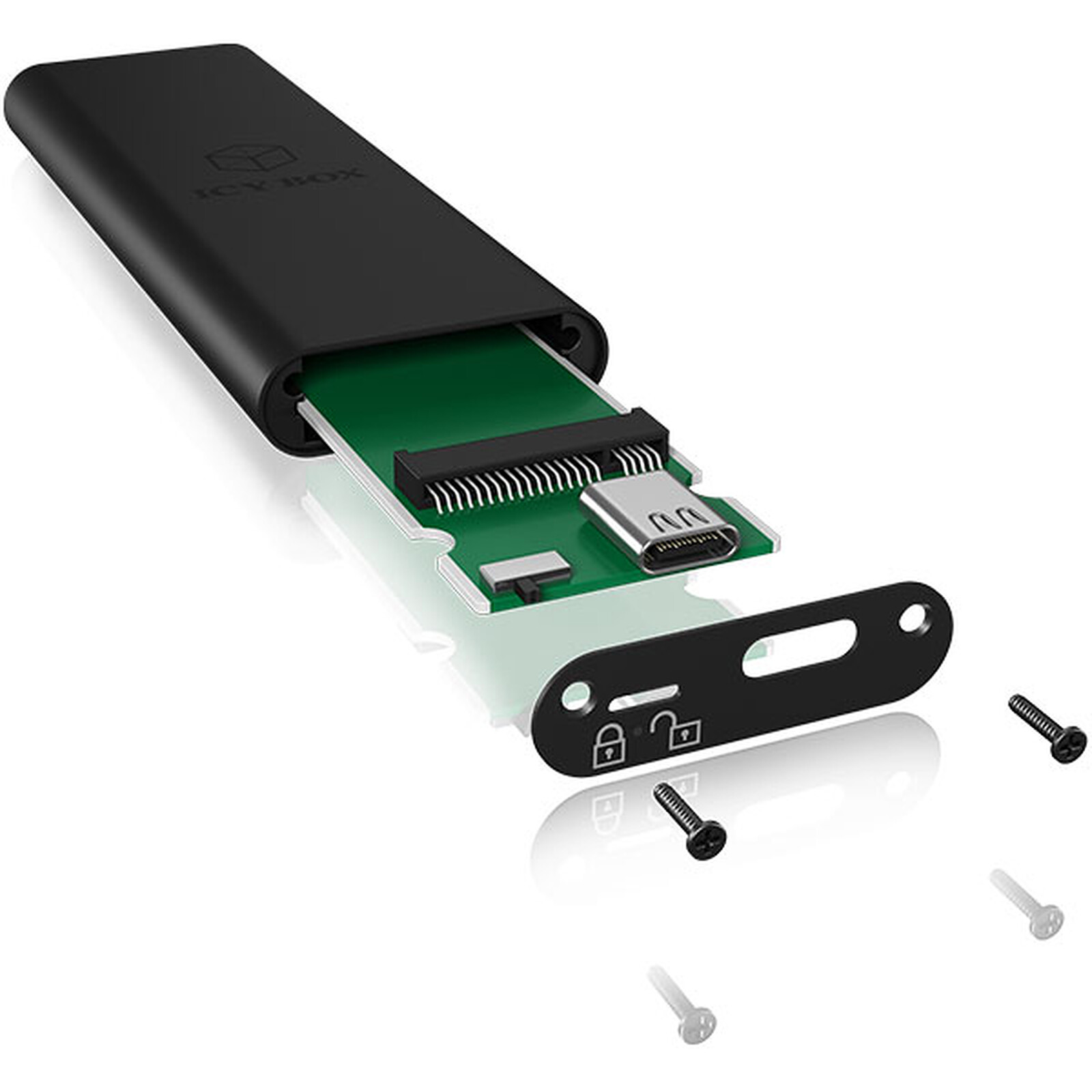 Disco Duro en Red , USB Tipo C, Hembra ICY BOX IB-183WP-C31 M.2 SSD Enclosure Negro 3.1 Gen 2 M.2, Serial ATA III, 42,60,80 mm, 3.1 