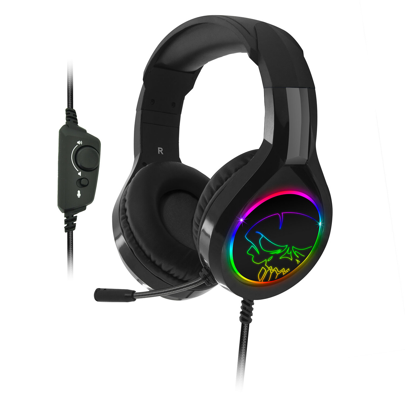 SPIRIT OF GAMER Compatible Multiplateforme PC / PS4 / XBOX ONE / Switch Rétro Eclairage LED RGB Rainbow des Ecouteurs Simili Cuir PRO-H8 Casque Audio Pro Gamer Microphone Flexible 