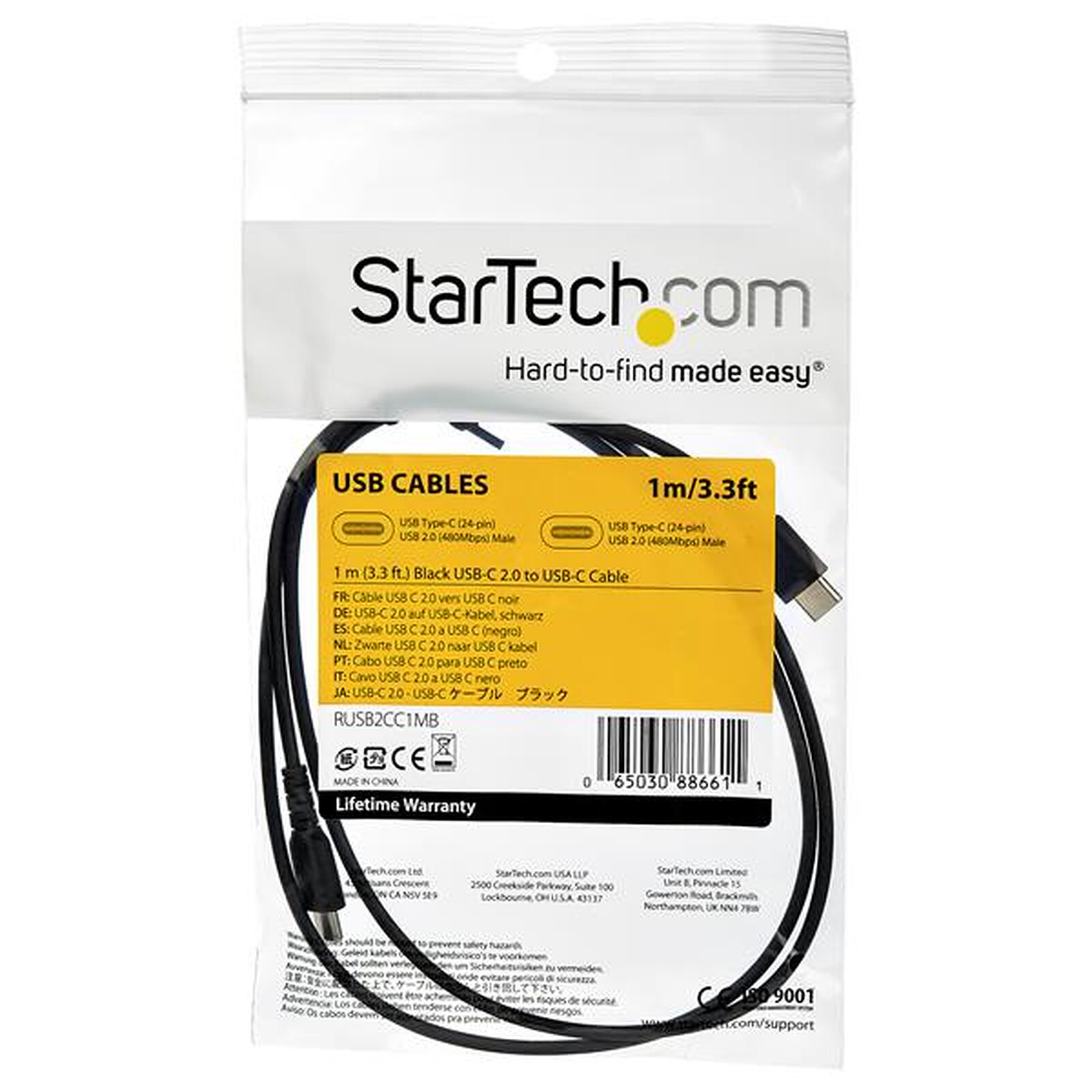 StarTech.com Câble USB-C vers USB-C de 1 m - Noir - USB - Garantie 3 ans  LDLC