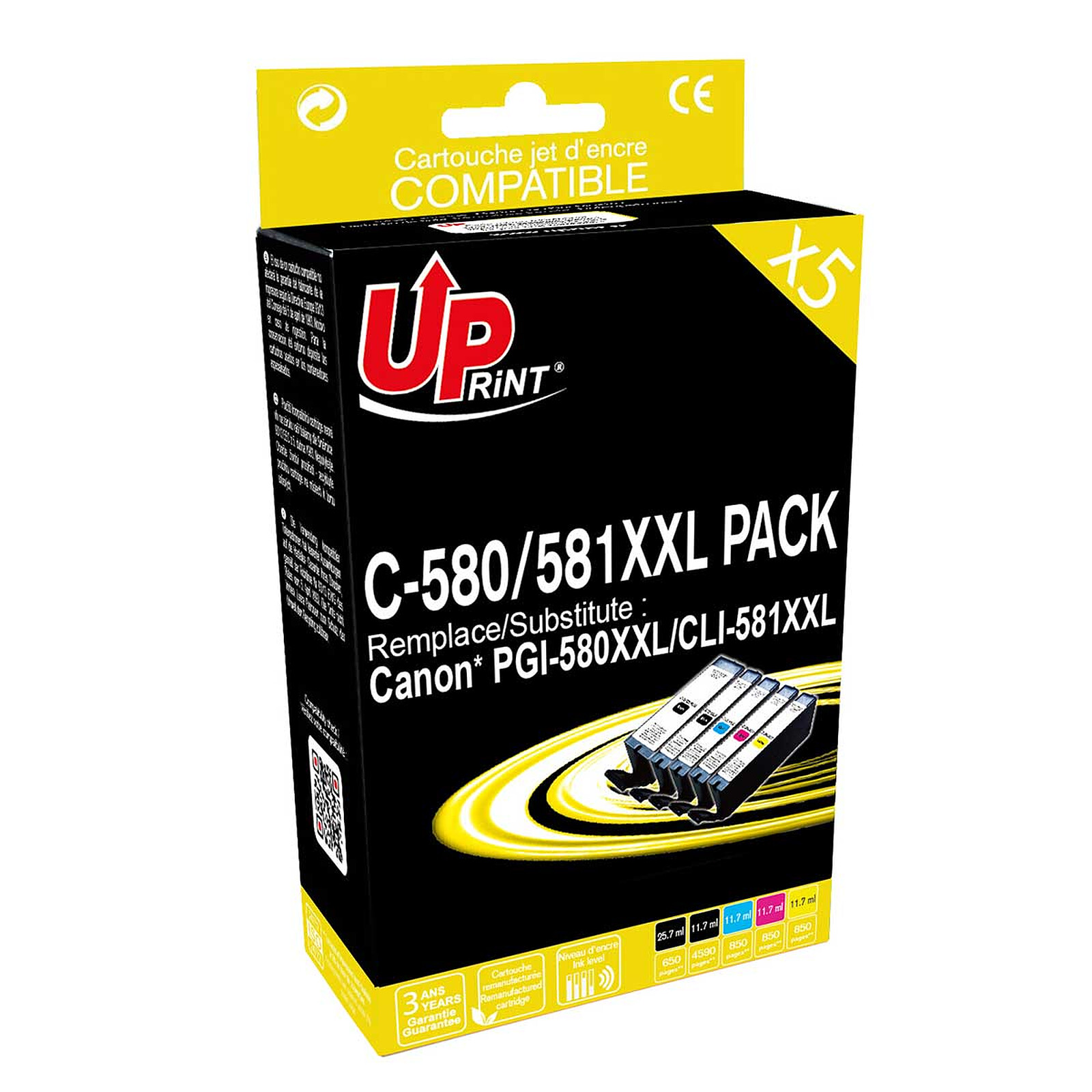 Cartouches d'encre - Pack 5 Cartouches compatibles Canon PGI-580 XXL et CLI-581  XXL - Consommables HP CANON BROTHER