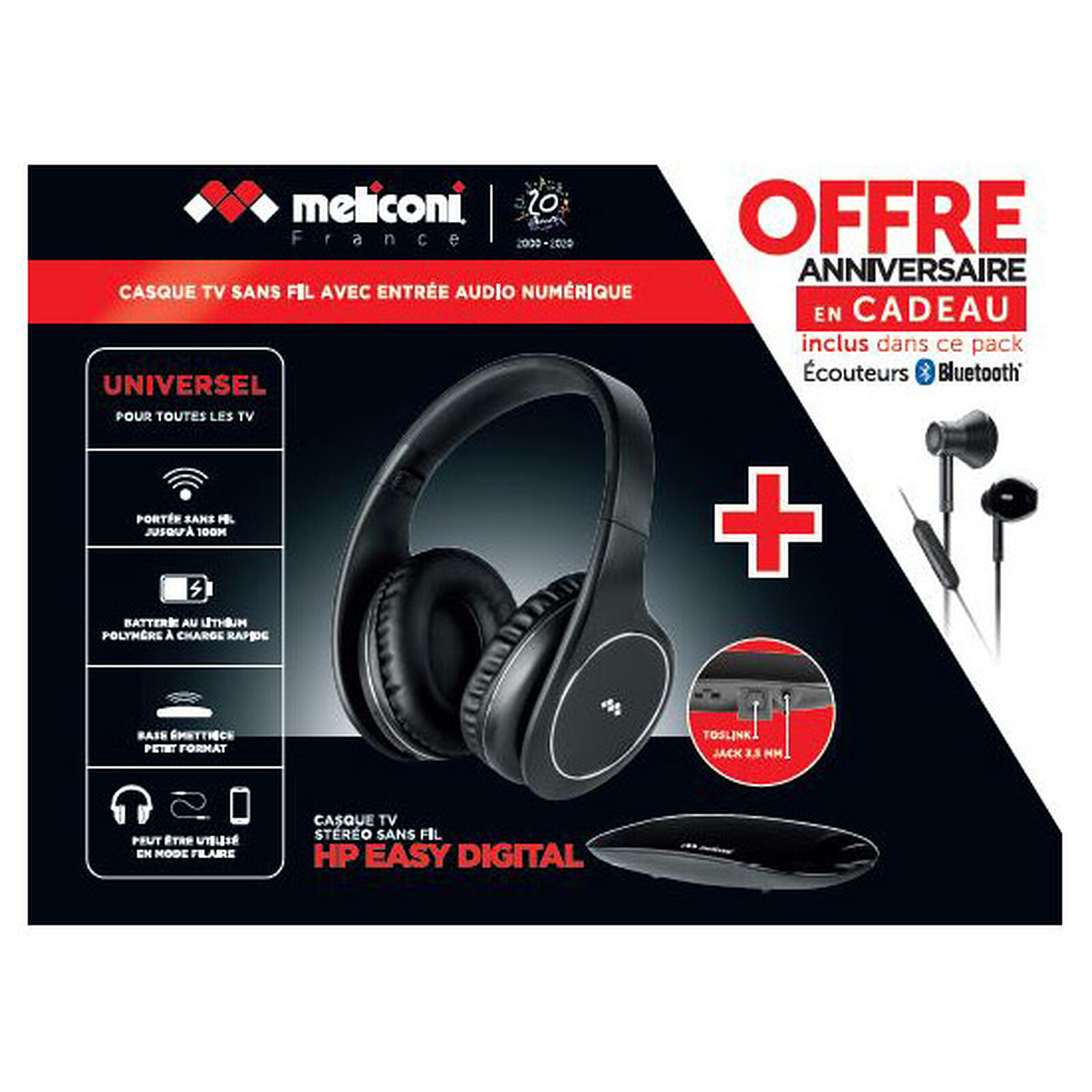 Cuffie TV Wireless Meliconi HP Easy Digital Bundle – 2 Auricolari Stereo 100% Digitali Con Base Trasmettitore E Ingresso Audio