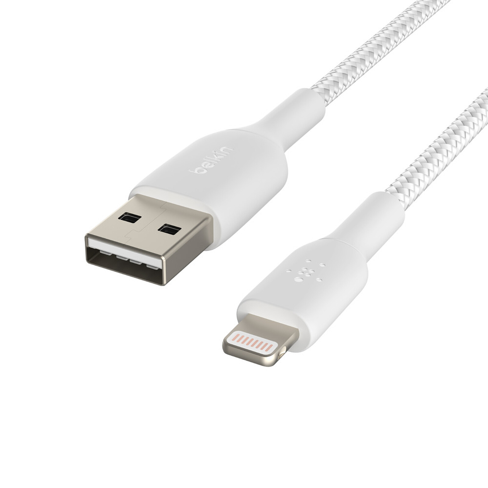 Câble Belkin USB A avec connecteur Lightning, tressé, blanc, 10 pi
