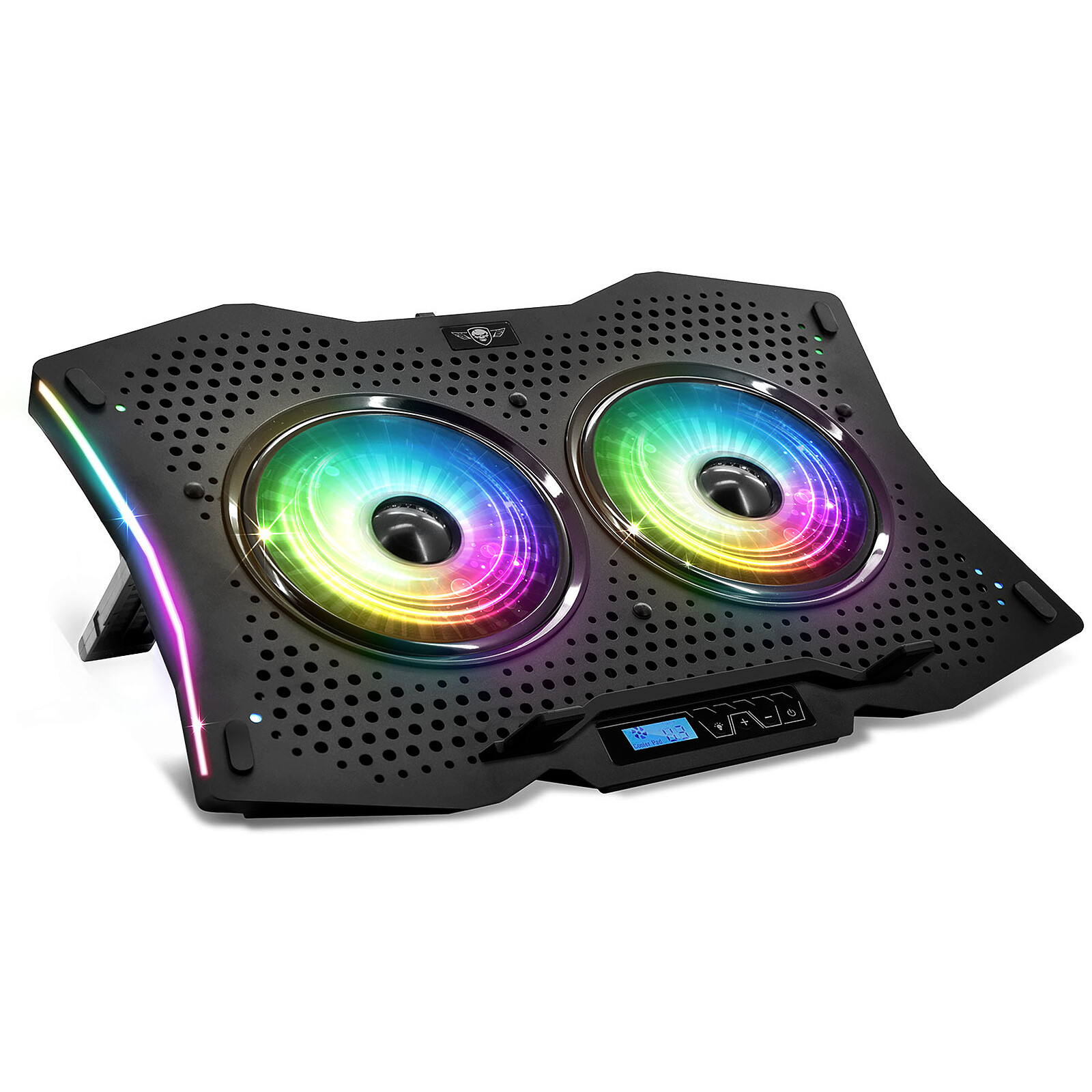 Support Pour PC Portable Avec Ventilateur Magnétique RGB - Rotation 360°, Charge 10 Kg, 18 DB Silencieux - Jusqu'à 16 Pouces