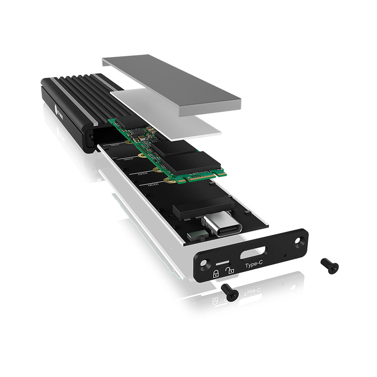ICY BOX Boîtier SSD M.2 NVMe avec éclairage LED , USB 3.1 (Gen2, 10Gbit/s),  PCIe M-Key, Disque dur externe SSD, Adaptateur NVMe, USB-C, USB-A,  IB-1824ML-C31 : : Informatique