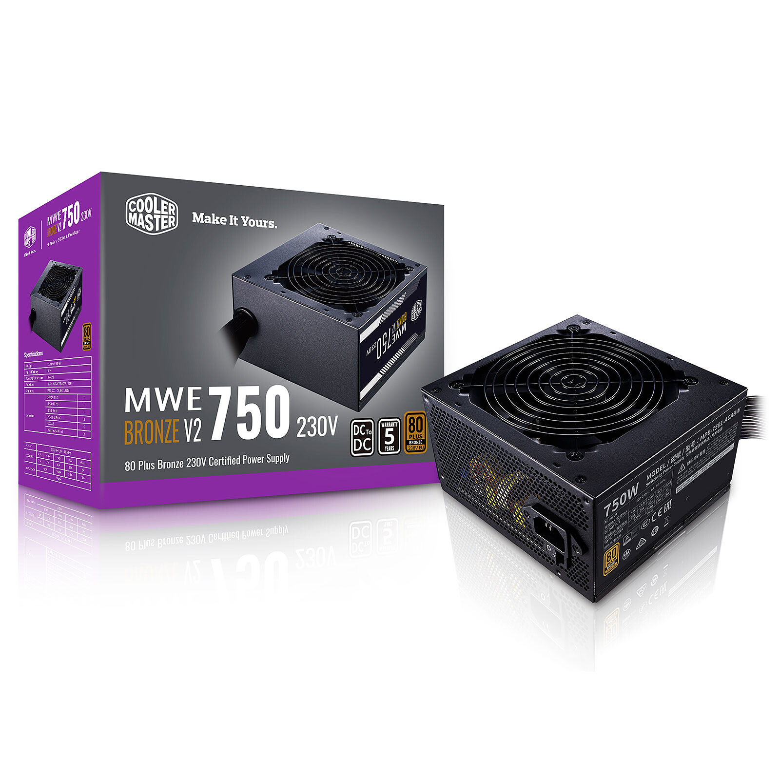 administración de Cables Completamente Modular Fuente de alimentación para PC 850W 80 Plus Gold Cooler Master MWE 850 Gold-v2 Completamente Modular 
