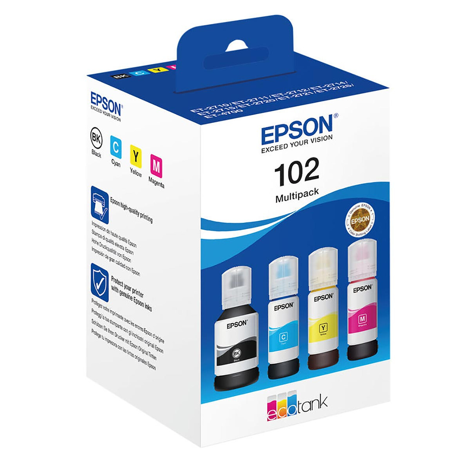 Kit d'encre pour ET15000 102 XL T102 102BK 102Y 102M 102C 4 x 85 ml  compatible Epson