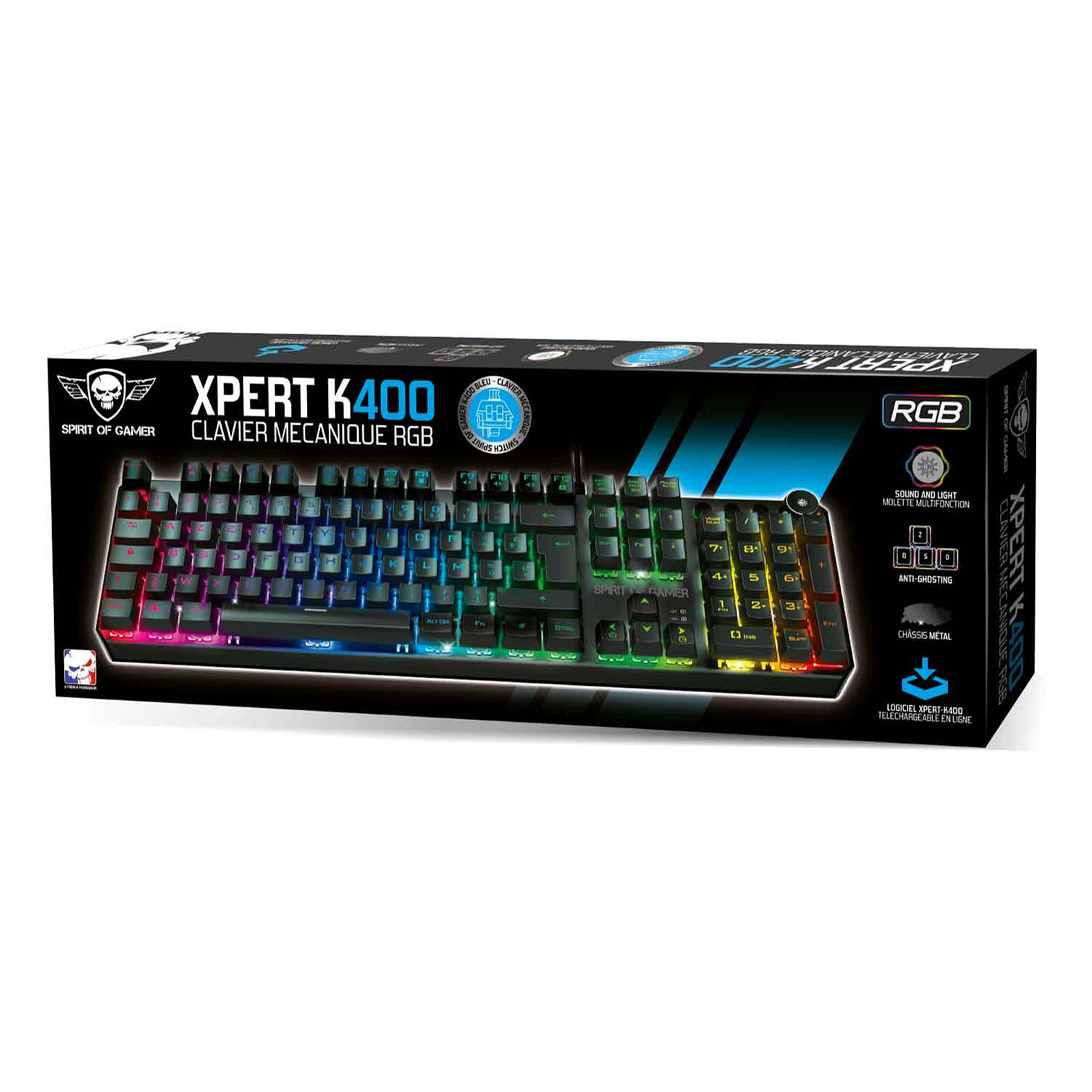 Clavier mécanique gamer XPERT-K400 Switch bleu rétro-éclairage RGB 20 modes  - Chassis métal + Logiciel