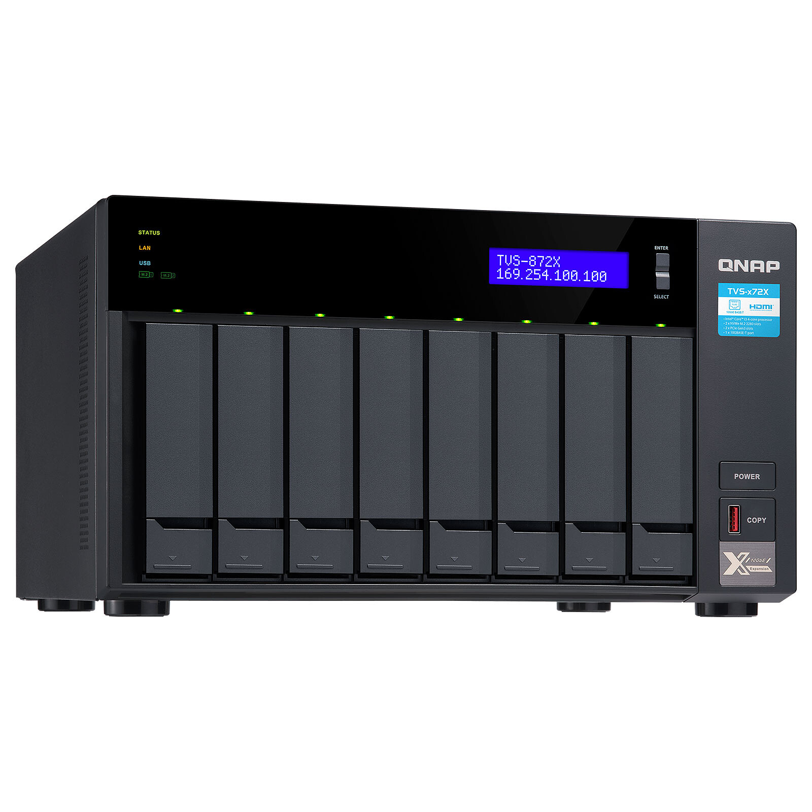 QNAP TVS-872X-I3-8G - NAS server - LDLC 3-year warranty