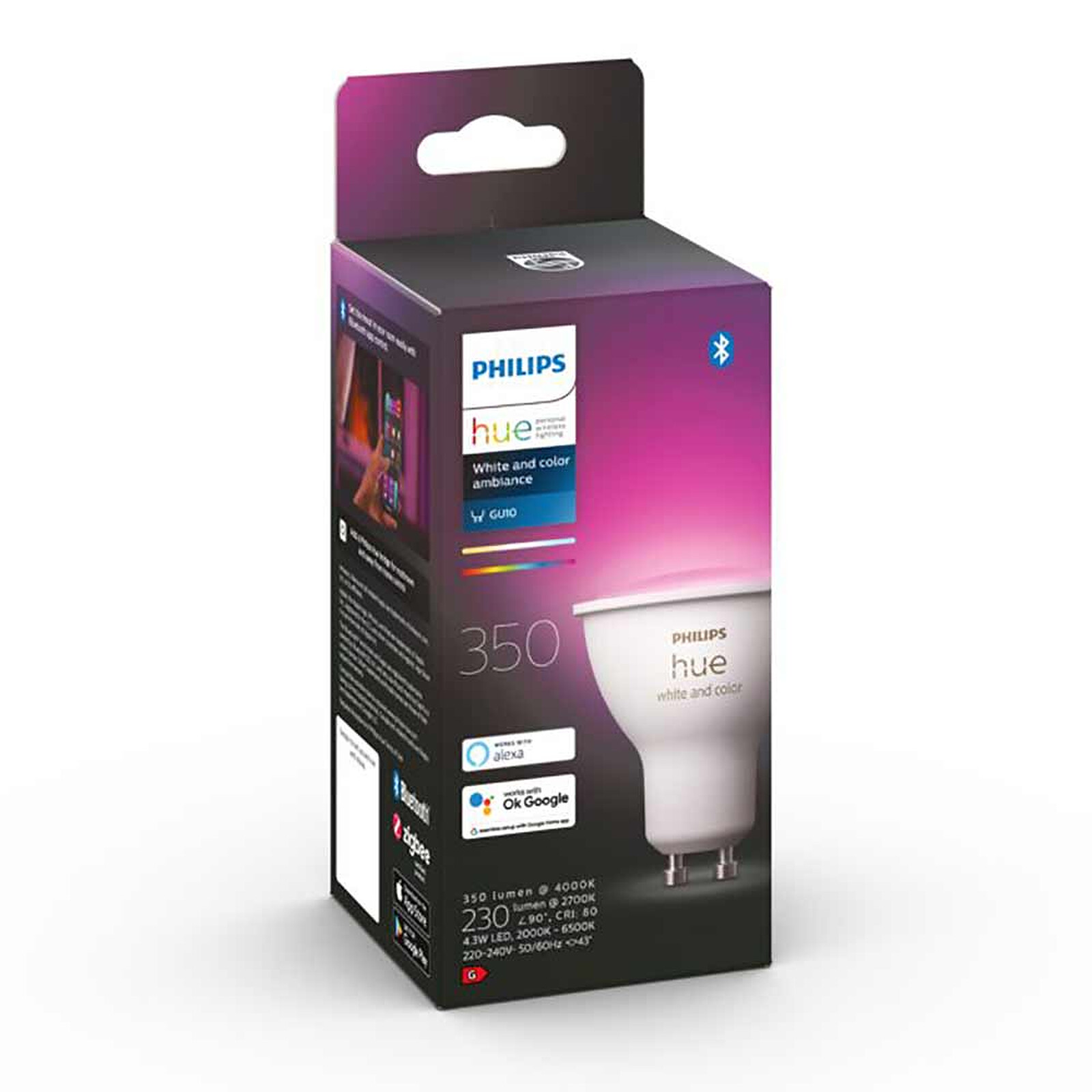 Hue White & Color GU10 6.5 W Bluetooth x 1 light bulb Philips on LDLC